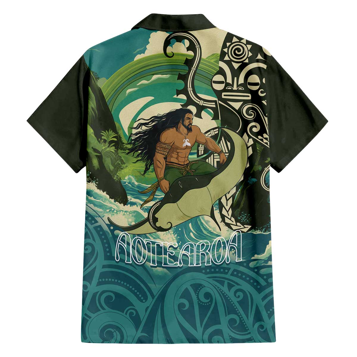 Aotearoa Tangaroa Atua Family Matching Off The Shoulder Long Sleeve Dress and Hawaiian Shirt New Zealand God Of The Ocean LT14 - Polynesian Pride