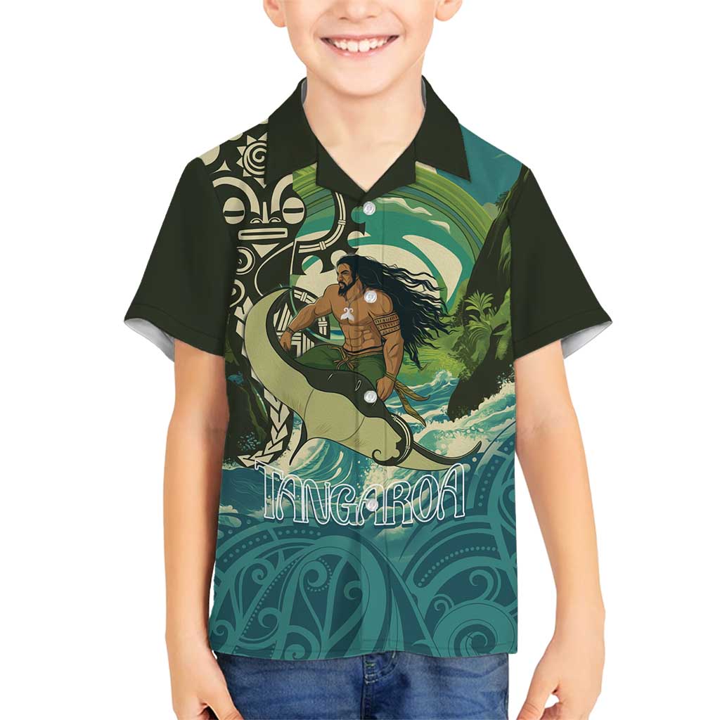 Aotearoa Tangaroa Atua Family Matching Off Shoulder Maxi Dress and Hawaiian Shirt New Zealand God Of The Ocean LT14 Son's Shirt Cyan - Polynesian Pride
