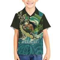 Aotearoa Tangaroa Atua Family Matching Off Shoulder Short Dress and Hawaiian Shirt New Zealand God Of The Ocean LT14 Son's Shirt Cyan - Polynesian Pride