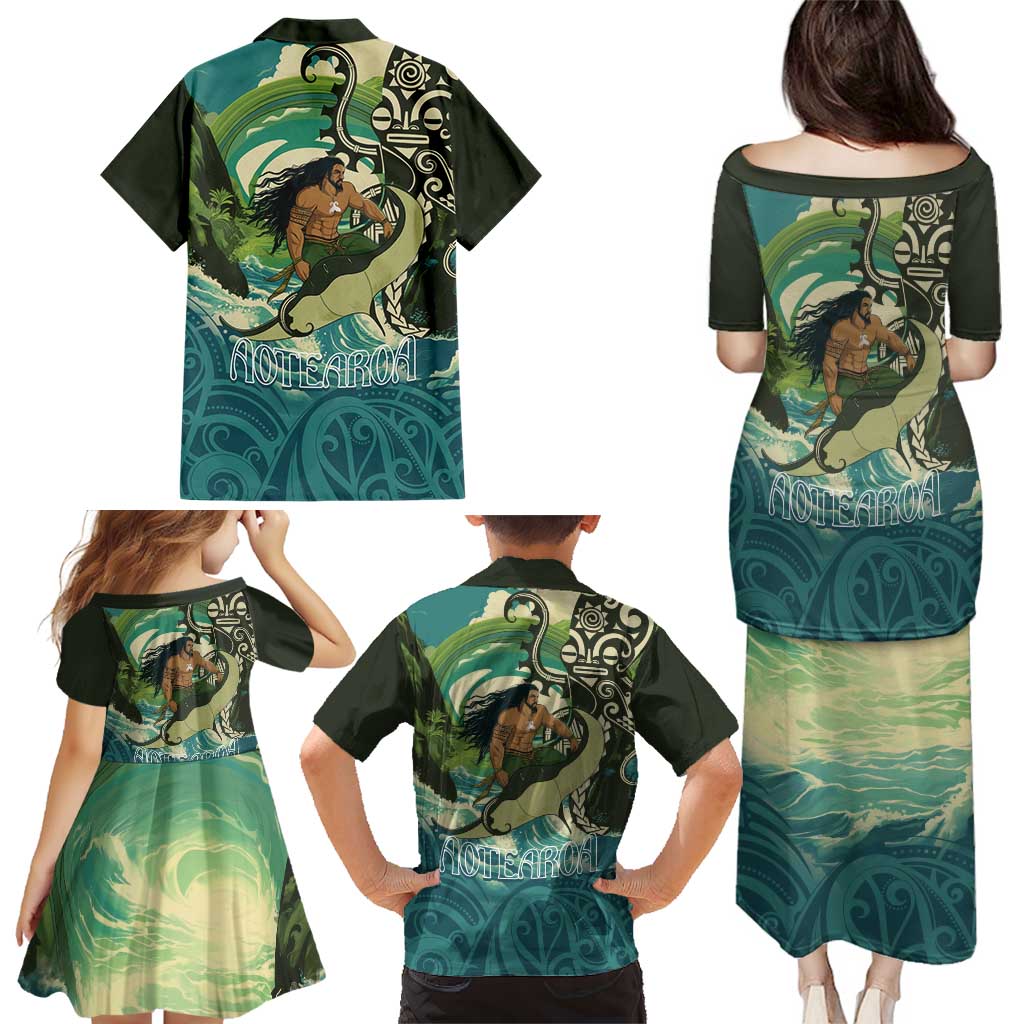 Aotearoa Tangaroa Atua Family Matching Puletasi and Hawaiian Shirt New Zealand God Of The Ocean LT14 - Polynesian Pride