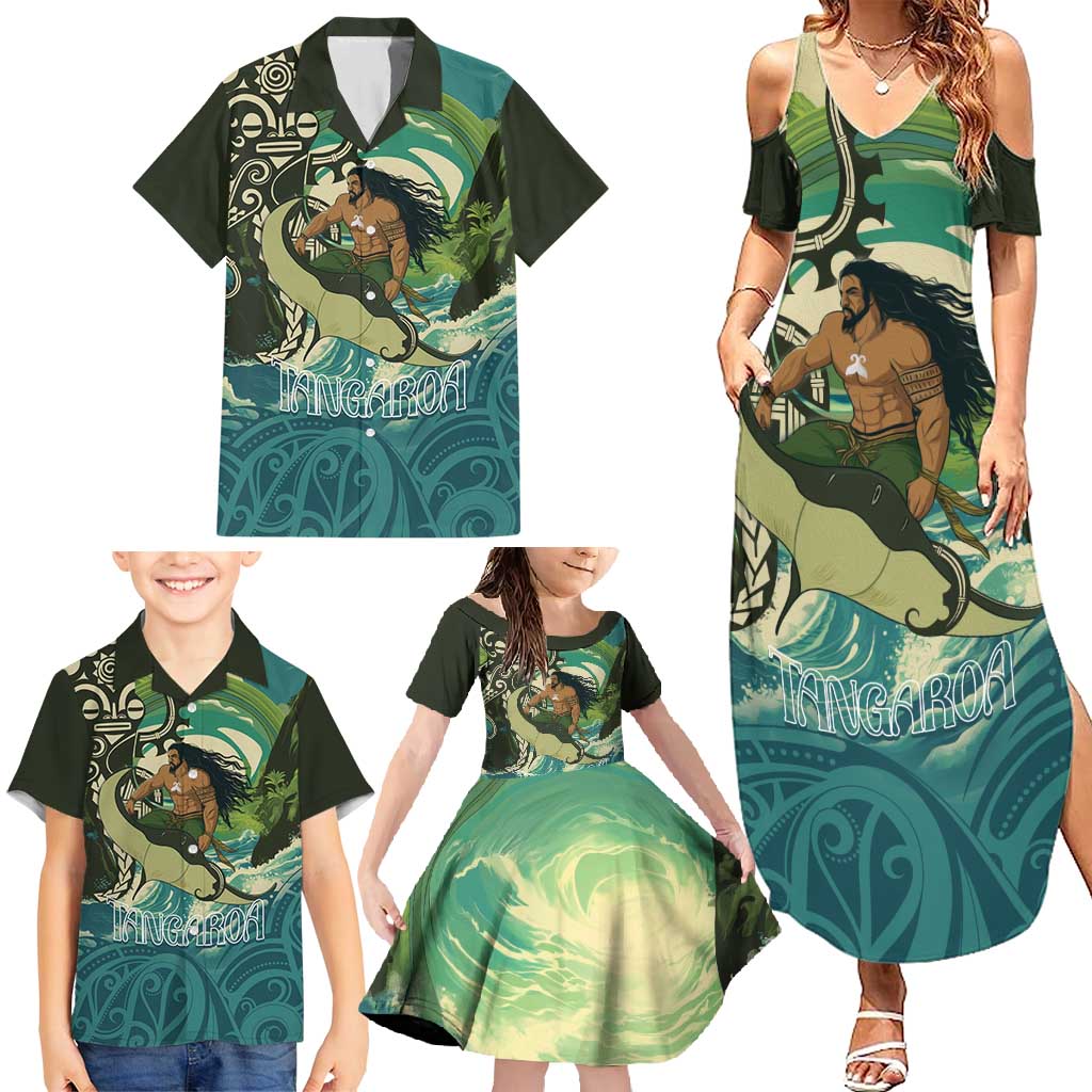 Aotearoa Tangaroa Atua Family Matching Summer Maxi Dress and Hawaiian Shirt New Zealand God Of The Ocean LT14 - Polynesian Pride