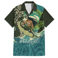 Aotearoa Tangaroa Atua Family Matching Summer Maxi Dress and Hawaiian Shirt New Zealand God Of The Ocean LT14 Dad's Shirt - Short Sleeve Cyan - Polynesian Pride
