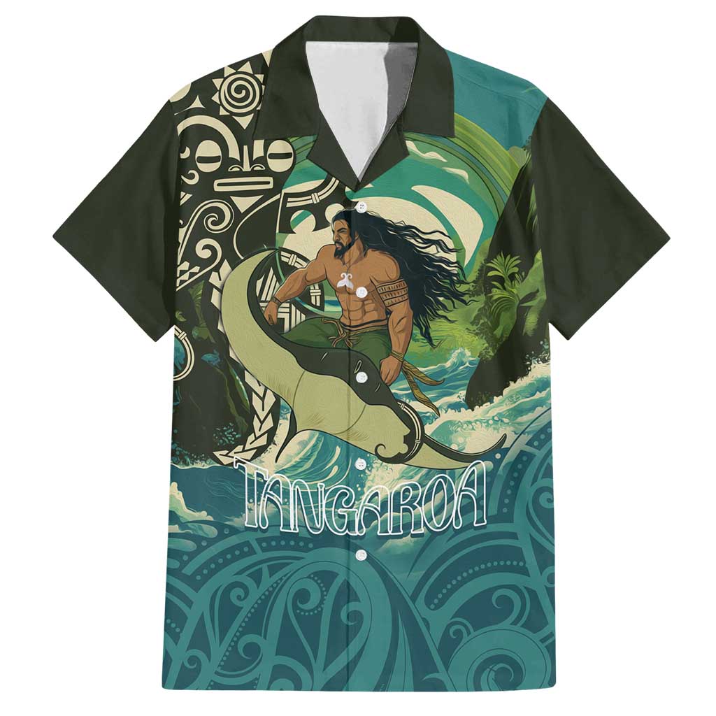 Aotearoa Tangaroa Atua Family Matching Tank Maxi Dress and Hawaiian Shirt New Zealand God Of The Ocean LT14 Dad's Shirt - Short Sleeve Cyan - Polynesian Pride