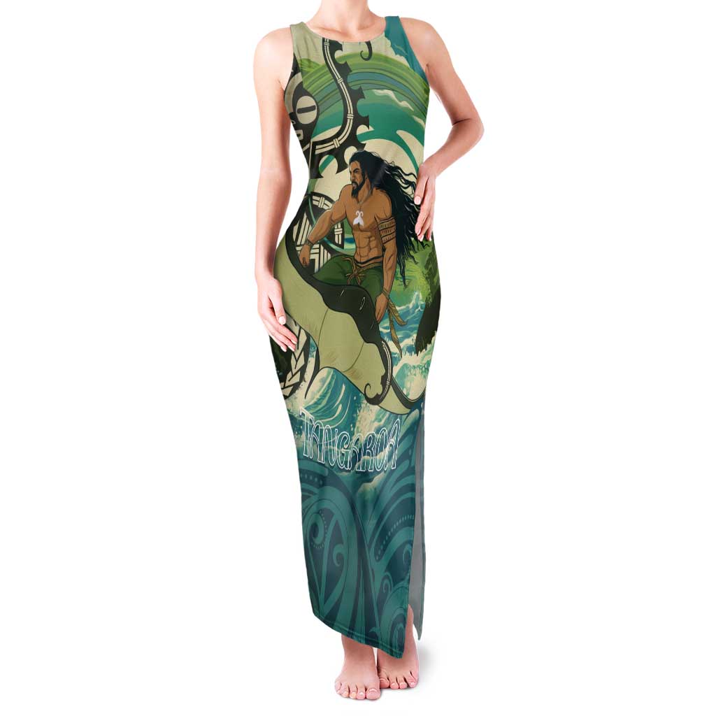Aotearoa Tangaroa Atua Family Matching Tank Maxi Dress and Hawaiian Shirt New Zealand God Of The Ocean LT14 Mom's Dress Cyan - Polynesian Pride