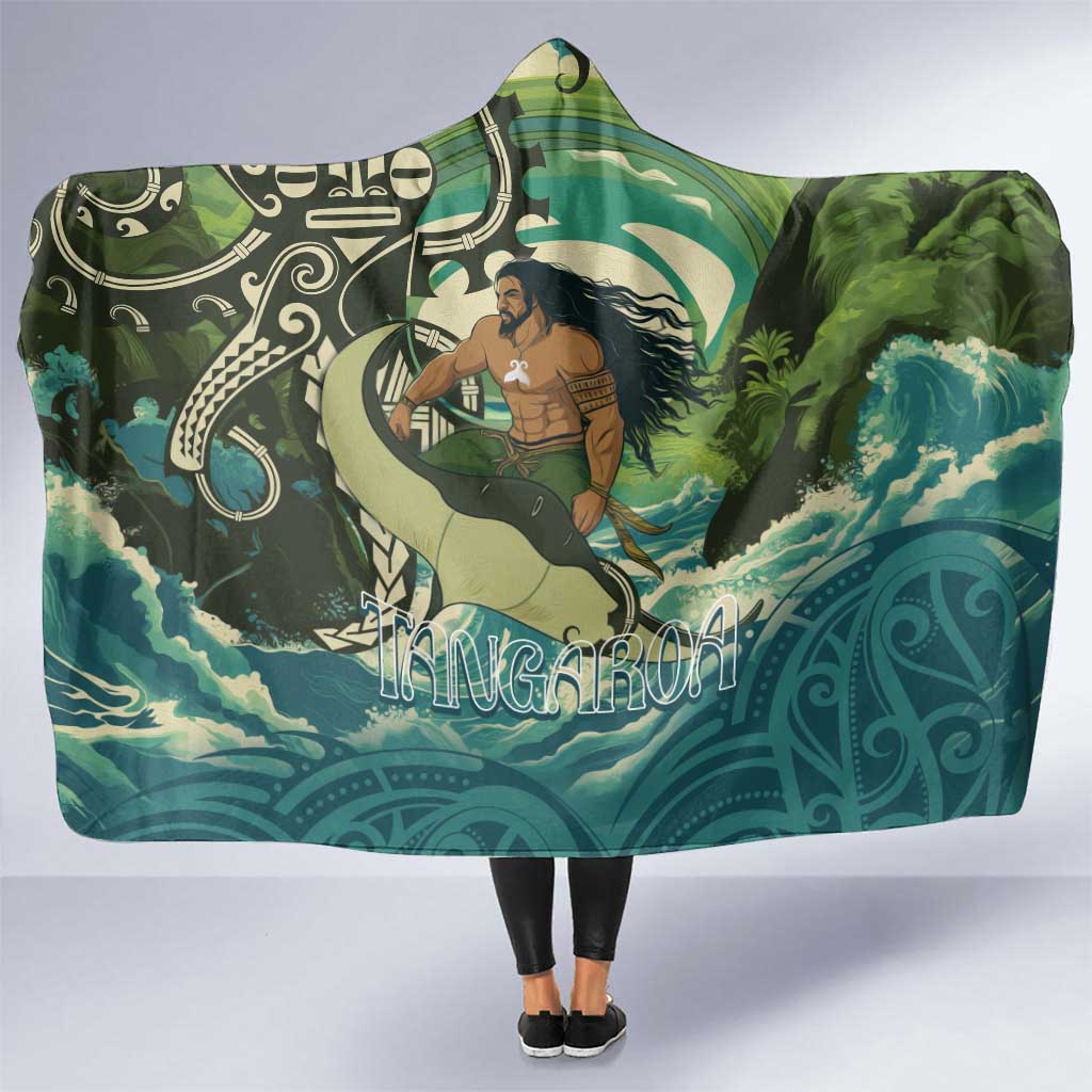 Aotearoa Tangaroa Atua Hooded Blanket New Zealand God Of The Ocean LT14 One Size Cyan - Polynesian Pride