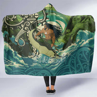 Aotearoa Tangaroa Atua Hooded Blanket New Zealand God Of The Ocean LT14 One Size Cyan - Polynesian Pride