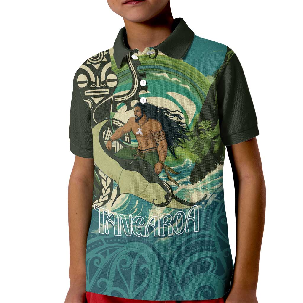 Aotearoa Tangaroa Atua Kid Polo Shirt New Zealand God Of The Ocean LT14 Kid Cyan - Polynesian Pride