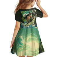 Aotearoa Tangaroa Atua Kid Short Sleeve Dress New Zealand God Of The Ocean LT14 - Polynesian Pride