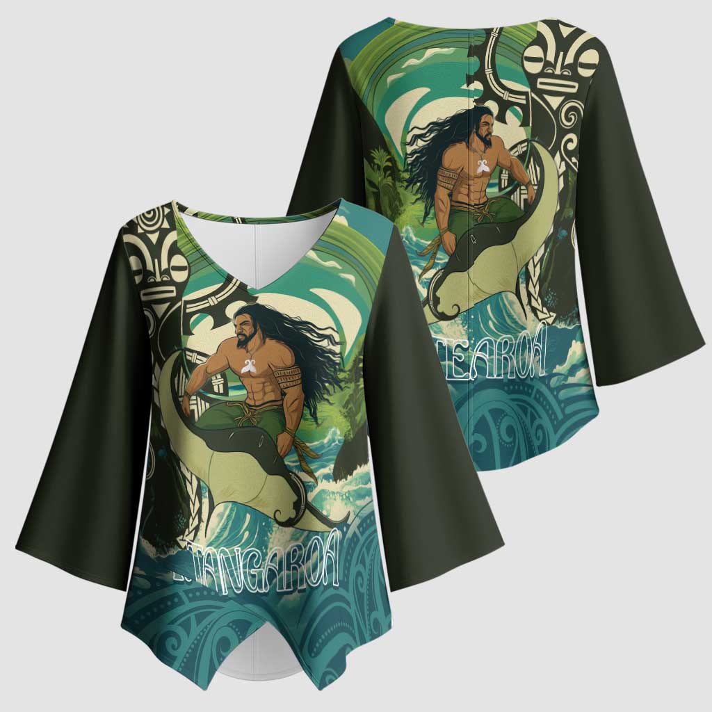 Aotearoa Tangaroa Atua Kimono Sleeve Blouse New Zealand God Of The Ocean LT14 - Polynesian Pride