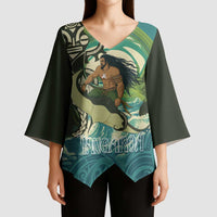 Aotearoa Tangaroa Atua Kimono Sleeve Blouse New Zealand God Of The Ocean LT14 - Polynesian Pride