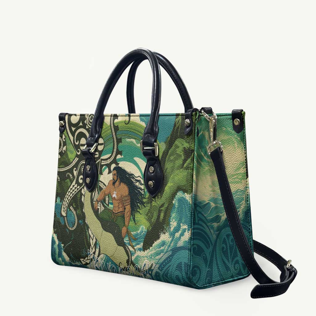 Aotearoa Tangaroa Atua Leather Bag New Zealand God Of The Ocean LT14 Cyan - Polynesian Pride