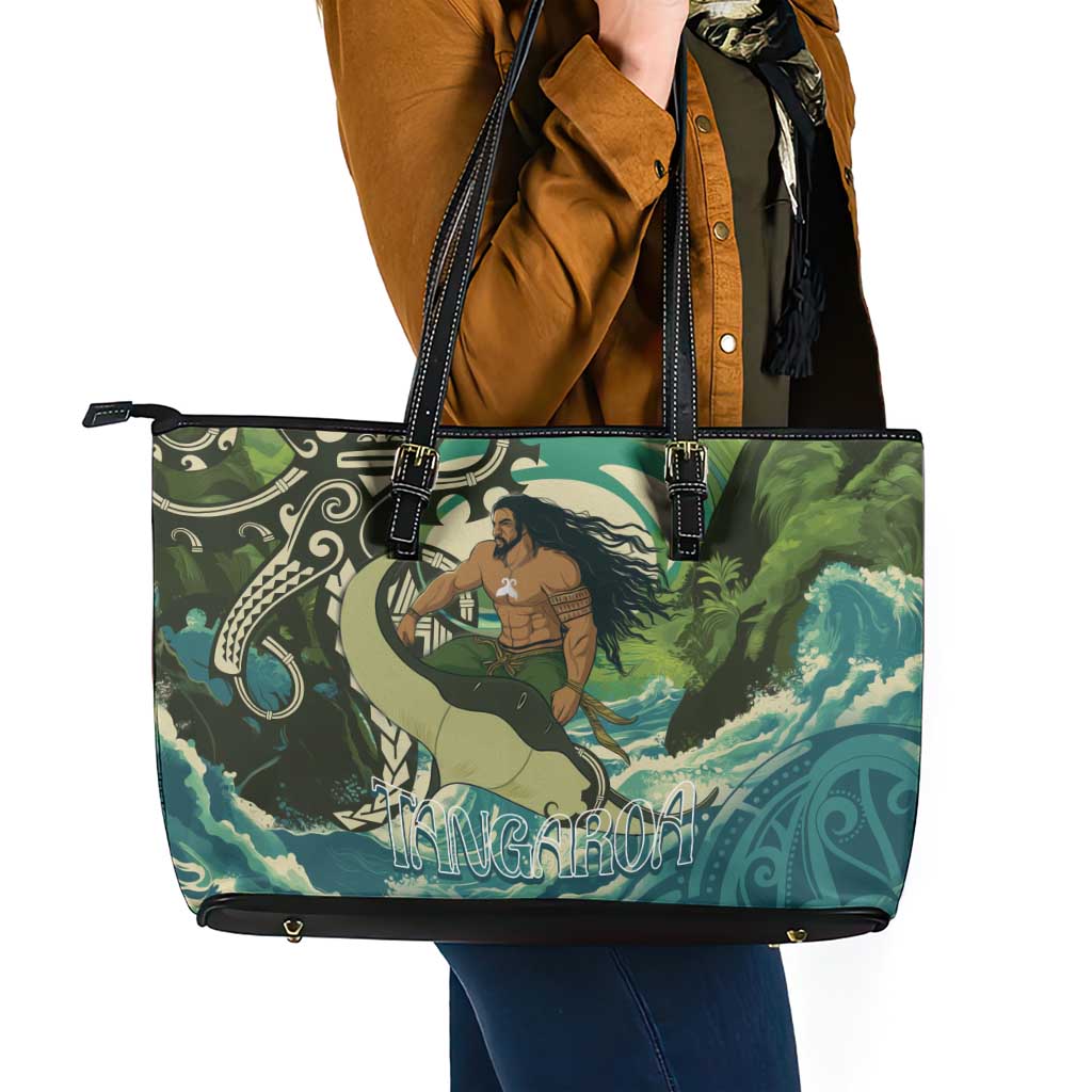 Aotearoa Tangaroa Atua Leather Tote Bag New Zealand God Of The Ocean LT14 - Polynesian Pride