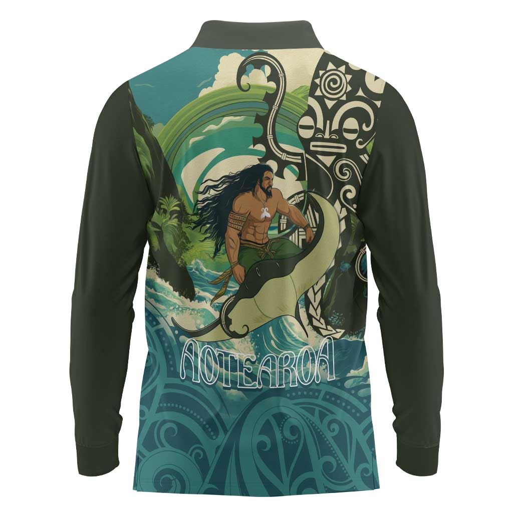 Aotearoa Tangaroa Atua Long Sleeve Polo Shirt New Zealand God Of The Ocean LT14 - Polynesian Pride