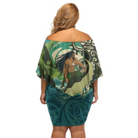 Aotearoa Tangaroa Atua Off Shoulder Short Dress New Zealand God Of The Ocean LT14 - Polynesian Pride