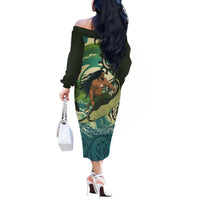 Aotearoa Tangaroa Atua Off The Shoulder Long Sleeve Dress New Zealand God Of The Ocean LT14 - Polynesian Pride