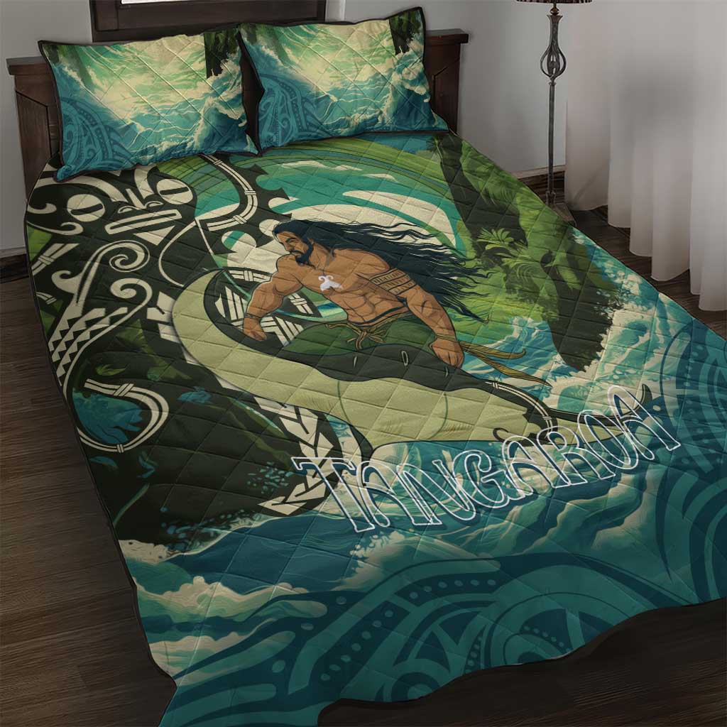 Aotearoa Tangaroa Atua Quilt Bed Set New Zealand God Of The Ocean LT14 Cyan - Polynesian Pride