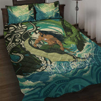 Aotearoa Tangaroa Atua Quilt Bed Set New Zealand God Of The Ocean LT14 Cyan - Polynesian Pride