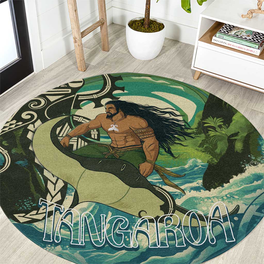 Aotearoa Tangaroa Atua Round Carpet New Zealand God Of The Ocean LT14 Cyan - Polynesian Pride