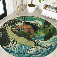 Aotearoa Tangaroa Atua Round Carpet New Zealand God Of The Ocean LT14 Cyan - Polynesian Pride