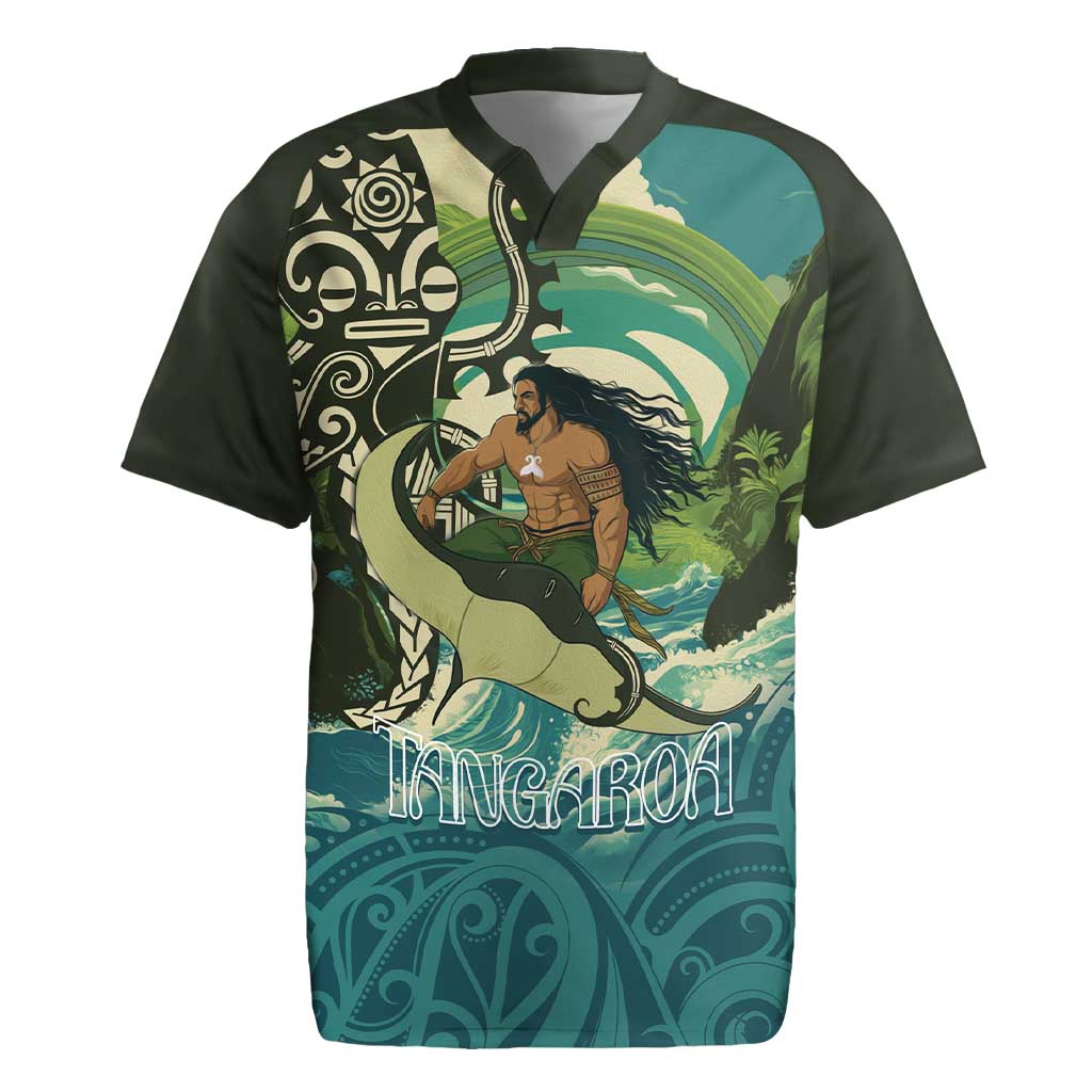 Aotearoa Tangaroa Atua Rugby Jersey New Zealand God Of The Ocean LT14 Cyan - Polynesian Pride