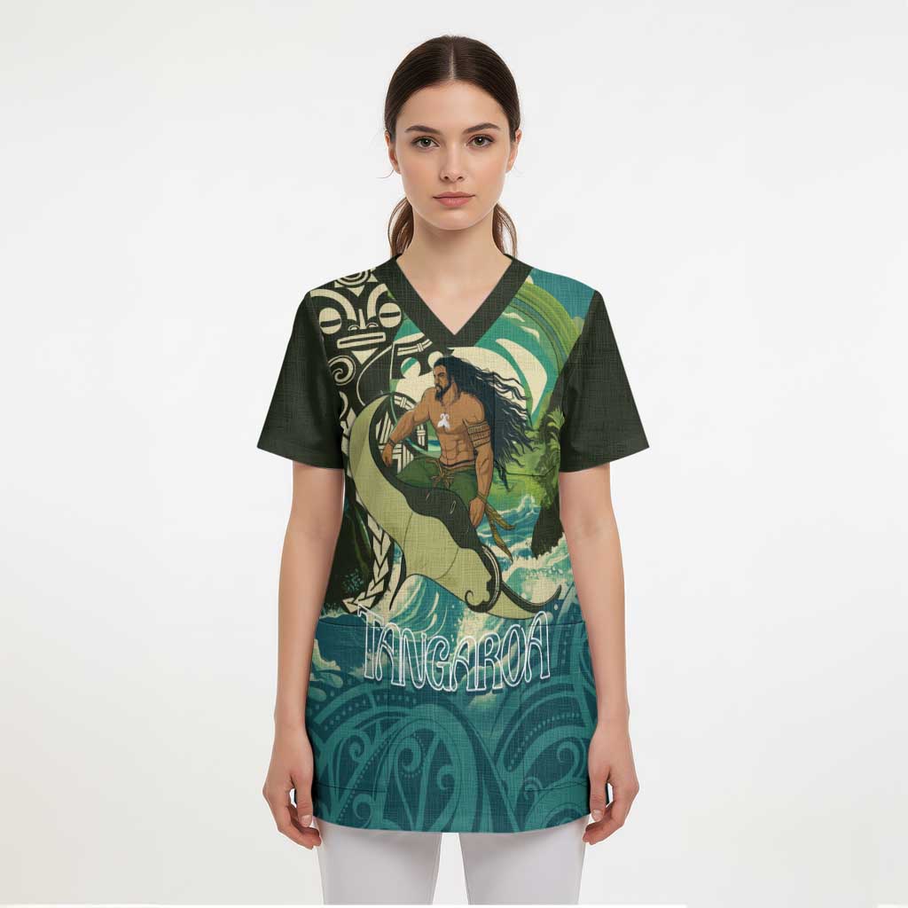 Aotearoa Tangaroa Atua Scrub Top New Zealand God Of The Ocean LT14 - Polynesian Pride
