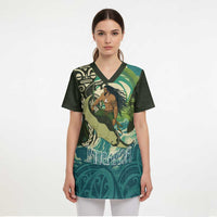 Aotearoa Tangaroa Atua Scrub Top New Zealand God Of The Ocean LT14 - Polynesian Pride