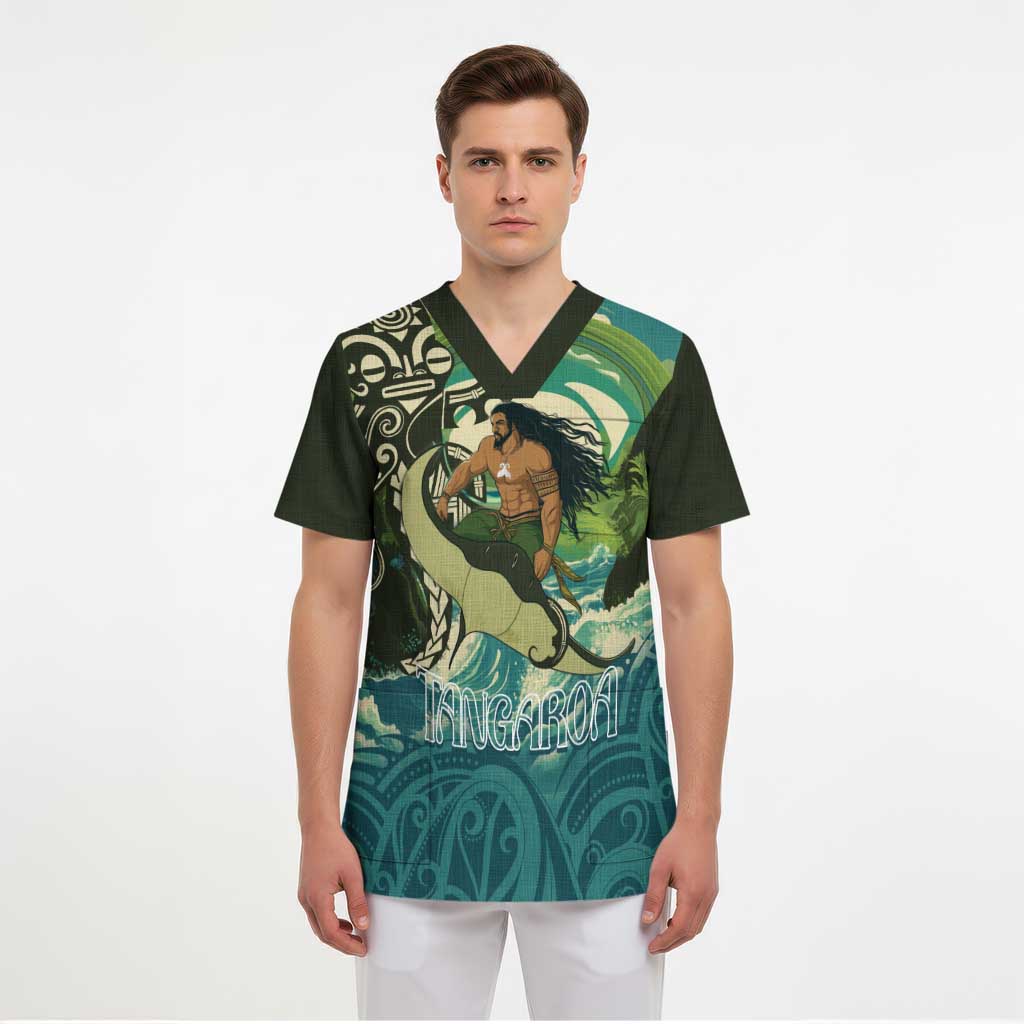 Aotearoa Tangaroa Atua Scrub Top New Zealand God Of The Ocean LT14 - Polynesian Pride