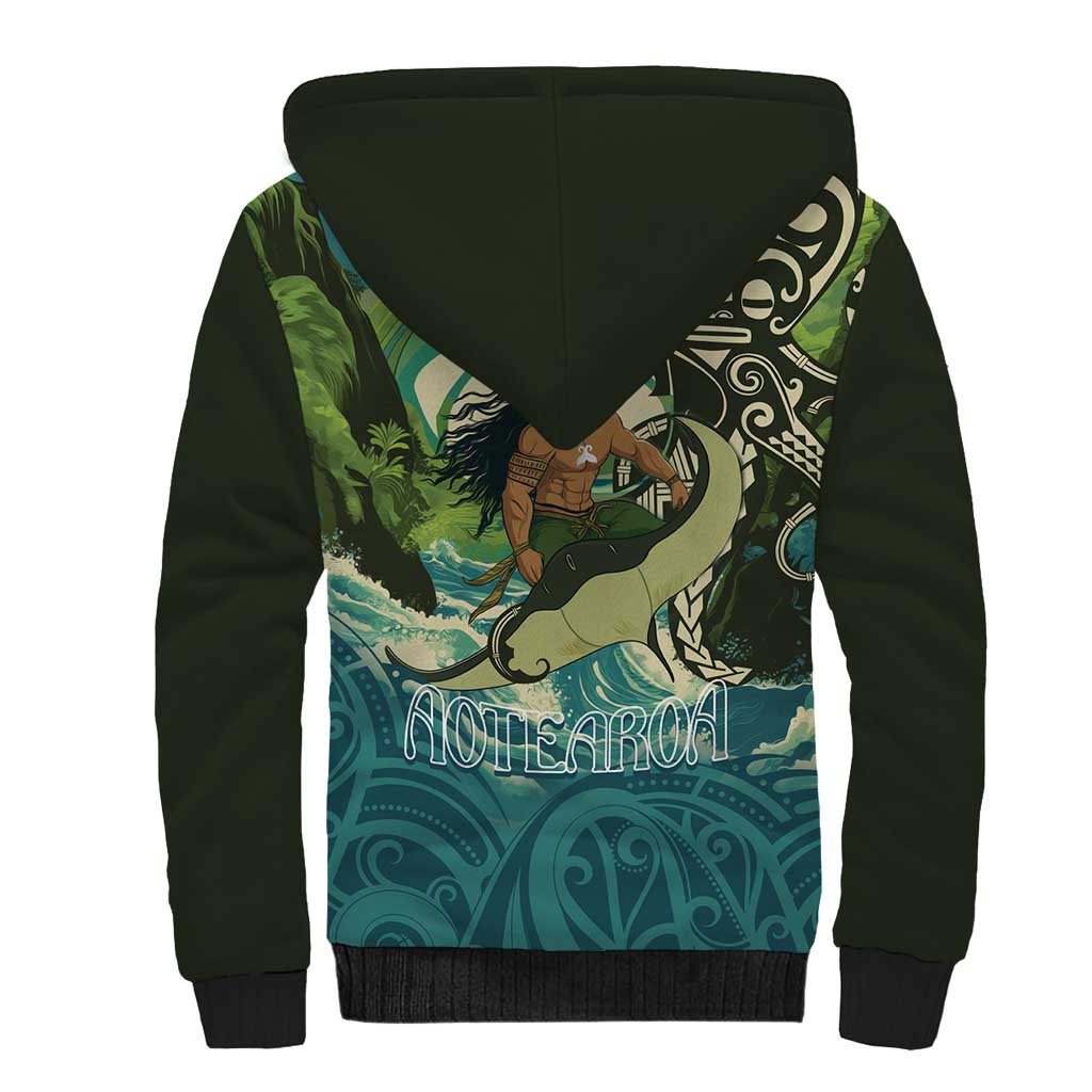 Aotearoa Tangaroa Atua Sherpa Hoodie New Zealand God Of The Ocean LT14 - Polynesian Pride