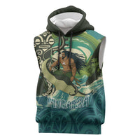 Aotearoa Tangaroa Atua Sleeveless Hoodie New Zealand God Of The Ocean LT14 Cyan - Polynesian Pride