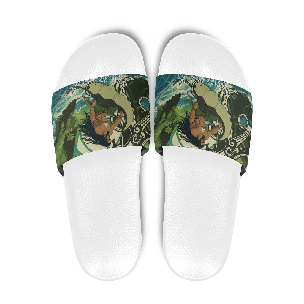 Aotearoa Tangaroa Atua Slide Sandals New Zealand God Of The Ocean LT14 Cyan - Polynesian Pride