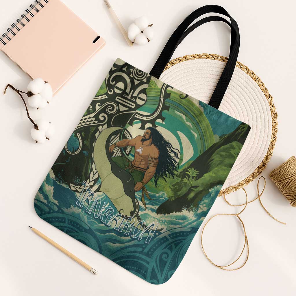 Aotearoa Tangaroa Atua Tote Bag New Zealand God Of The Ocean LT14 Black Strap One Size Cyan - Polynesian Pride