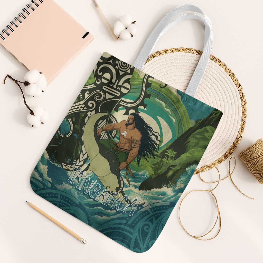 Aotearoa Tangaroa Atua Tote Bag New Zealand God Of The Ocean LT14 White Strap One Size Cyan - Polynesian Pride
