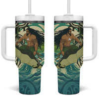 Aotearoa Tangaroa Atua Tumbler With Handle New Zealand God Of The Ocean LT14 One Size: 40 oz Cyan - Polynesian Pride