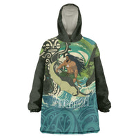 Aotearoa Tangaroa Atua Wearable Blanket Hoodie New Zealand God Of The Ocean LT14 One Size Cyan - Polynesian Pride