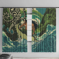 Aotearoa Tangaroa Atua Window Curtain New Zealand God Of The Ocean LT14 With Hooks Cyan - Polynesian Pride