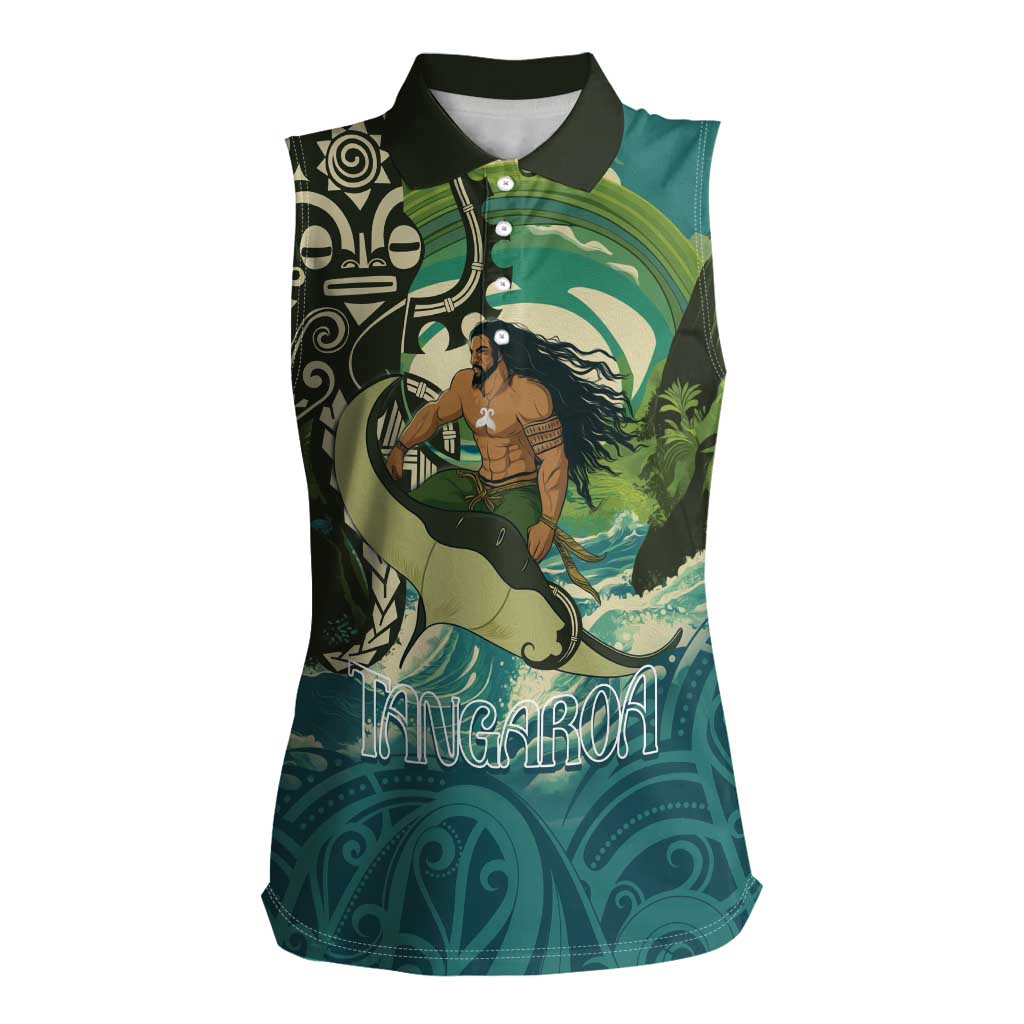 Aotearoa Tangaroa Atua Women Sleeveless Polo Shirt New Zealand God Of The Ocean LT14 Female Cyan - Polynesian Pride