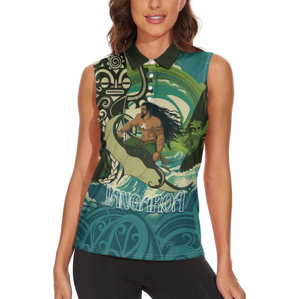 Aotearoa Tangaroa Atua Women Sleeveless Polo Shirt New Zealand God Of The Ocean LT14 - Polynesian Pride