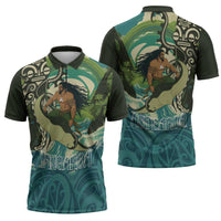 Aotearoa Tangaroa Atua Zipper Polo Shirt New Zealand God Of The Ocean LT14 - Polynesian Pride