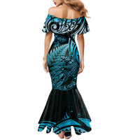 New Zealand Lizard Family Matching Mermaid Dress and Hawaiian Shirt Silver Fern Aotearoa Maori Blue Version LT14 - Polynesian Pride