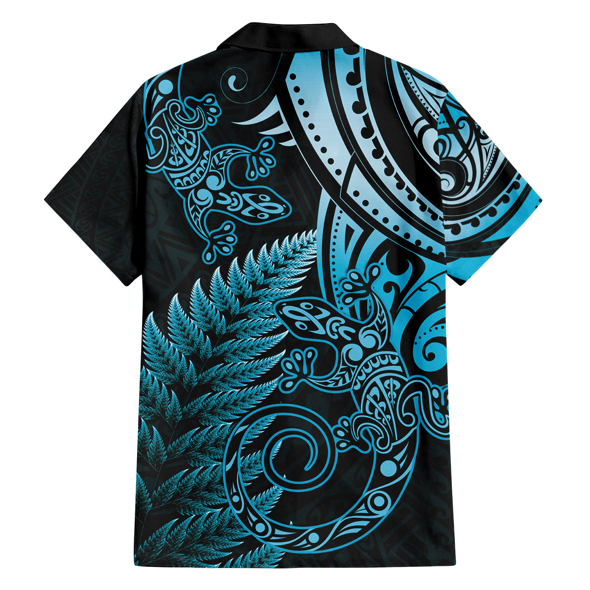 New Zealand Lizard Family Matching Off Shoulder Maxi Dress and Hawaiian Shirt Silver Fern Aotearoa Maori Blue Version LT14 - Polynesian Pride