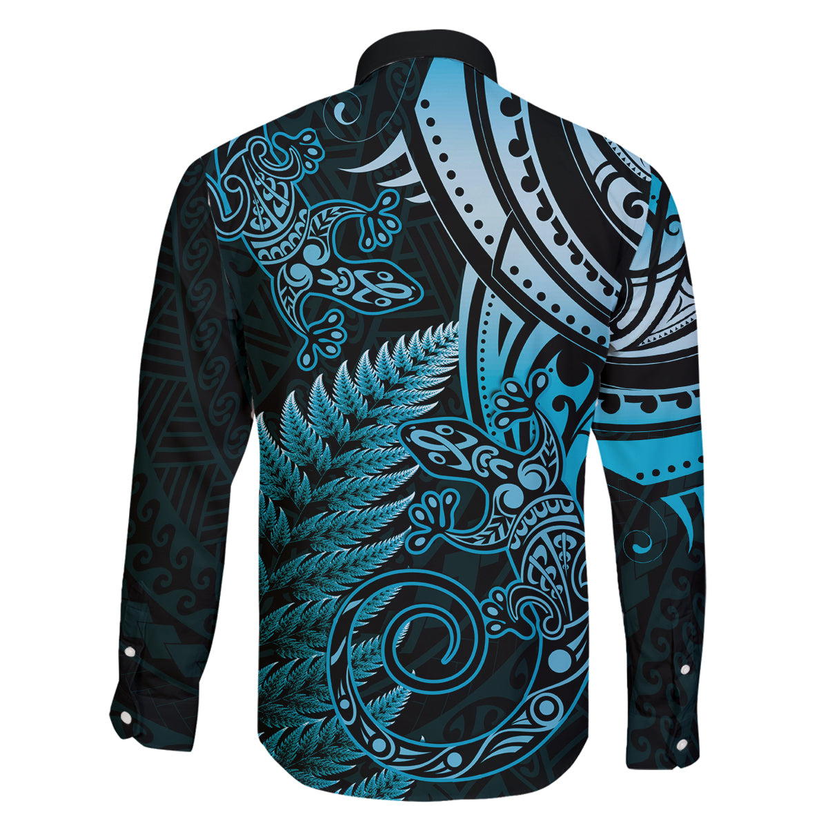 New Zealand Lizard Family Matching Off Shoulder Maxi Dress and Hawaiian Shirt Silver Fern Aotearoa Maori Blue Version LT14 - Polynesian Pride
