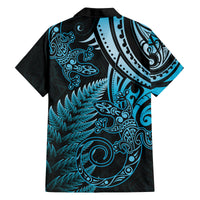 New Zealand Lizard Family Matching Off Shoulder Short Dress and Hawaiian Shirt Silver Fern Aotearoa Maori Blue Version LT14 - Polynesian Pride