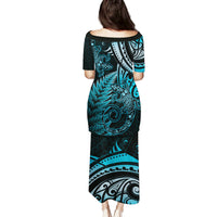 New Zealand Lizard Family Matching Puletasi and Hawaiian Shirt Silver Fern Aotearoa Maori Blue Version LT14 - Polynesian Pride