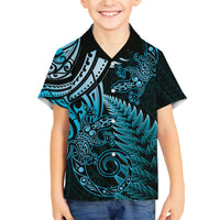 New Zealand Lizard Family Matching Short Sleeve Bodycon Dress and Hawaiian Shirt Silver Fern Aotearoa Maori Blue Version LT14 Son's Shirt Blue - Polynesian Pride