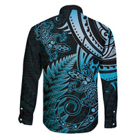 New Zealand Lizard Family Matching Tank Maxi Dress and Hawaiian Shirt Silver Fern Aotearoa Maori Blue Version LT14 - Polynesian Pride