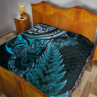New Zealand Lizard Quilt Silver Fern Aotearoa Maori Blue Version