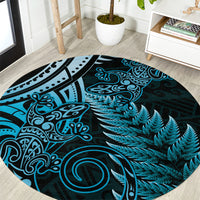 New Zealand Lizard Round Carpet Silver Fern Aotearoa Maori Blue Version LT14 Blue - Polynesian Pride