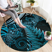 New Zealand Lizard Round Carpet Silver Fern Aotearoa Maori Blue Version LT14 - Polynesian Pride