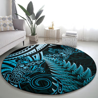 New Zealand Lizard Round Carpet Silver Fern Aotearoa Maori Blue Version LT14 - Polynesian Pride