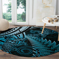 New Zealand Lizard Round Carpet Silver Fern Aotearoa Maori Blue Version LT14 - Polynesian Pride